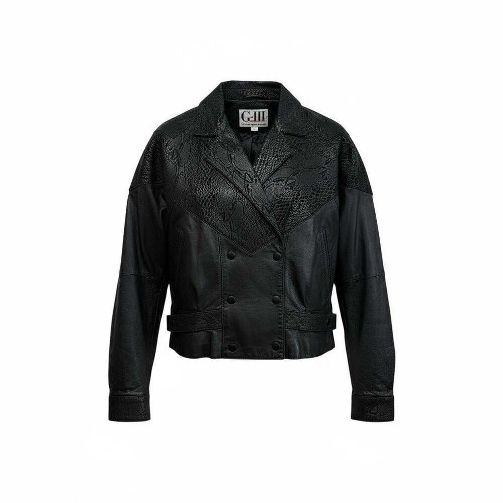 *Vintage G-III 80's Leather Bomber Jacket Womens Size M Black Whimsigoth Witchy